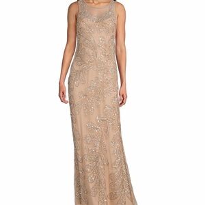 Pisarro Nights Beige Beaded Maxi Dress